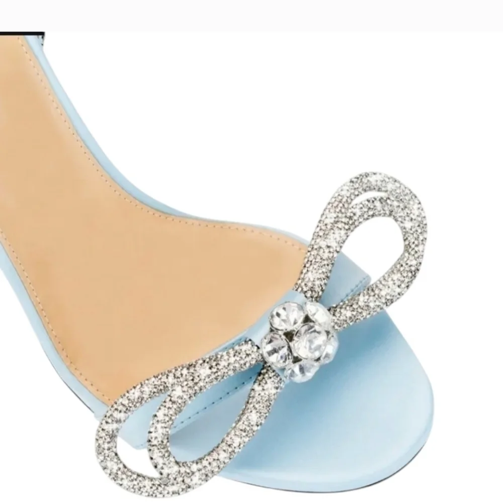 NIB MACH & MACH | Double Bow Round Toe Satin Sandals Heels Pumps Blue Sz 10B 40